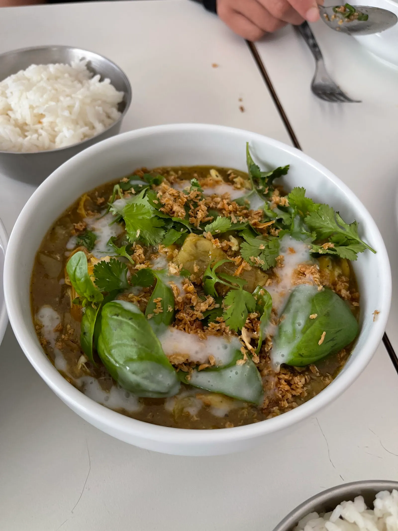 Curry verde con leche de coco, albahaca y cilantro